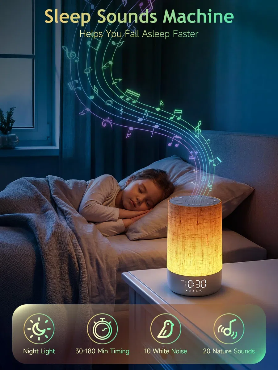 Tageslichtwecker mit 10 Licht Sonnenaufgang Wake Up Light, 30 Naturgeräuschen, Dimmbar Nachttischlampe, Sunrise Alarm Clock mit Ladefunktion Lichtwecker Einschlafshilfe,Dimmbares Nachtlicht,Timer