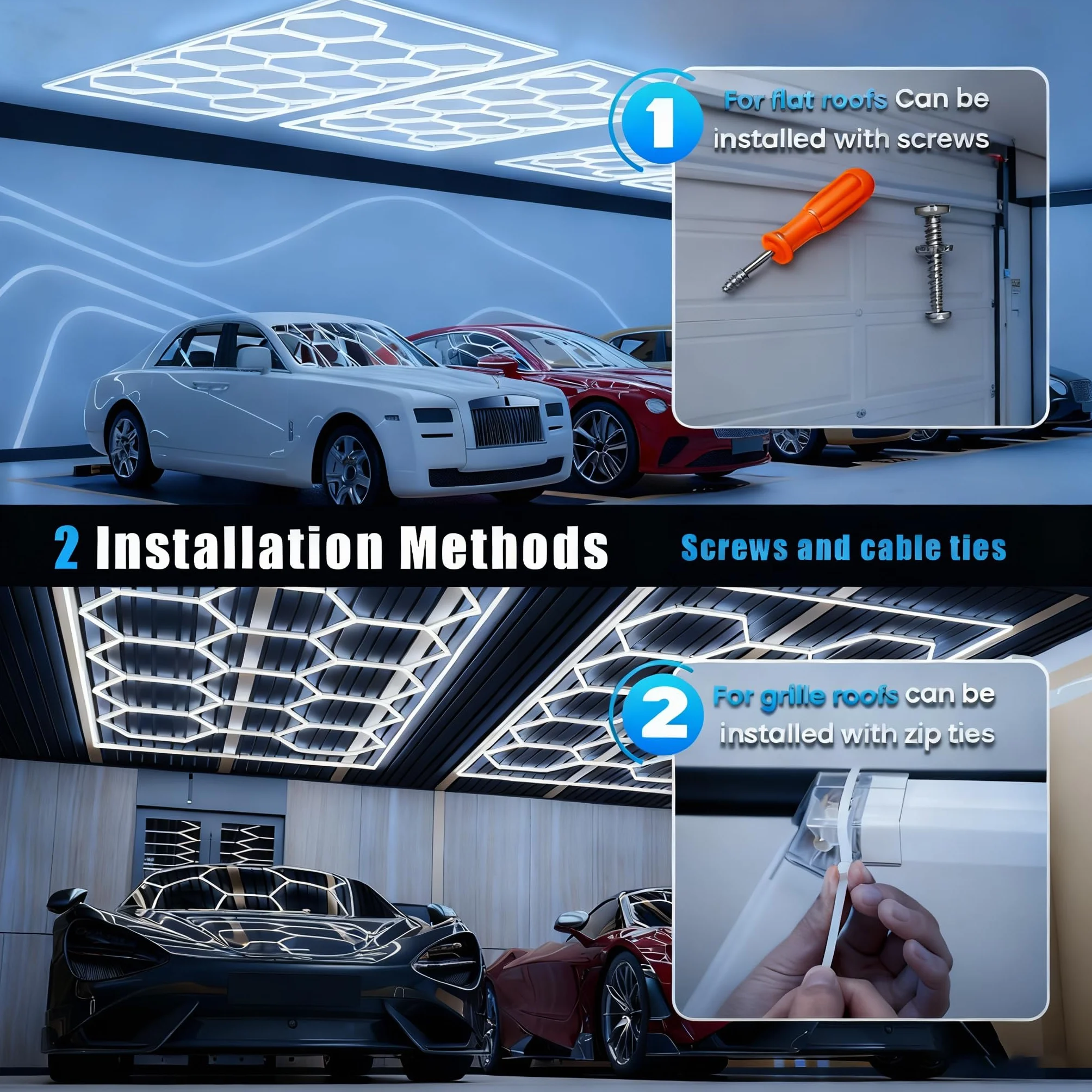 Hexagon LED Garage 14-tlg 720W 86400lm 6500K IP54 Werkstatt Beleuchtung