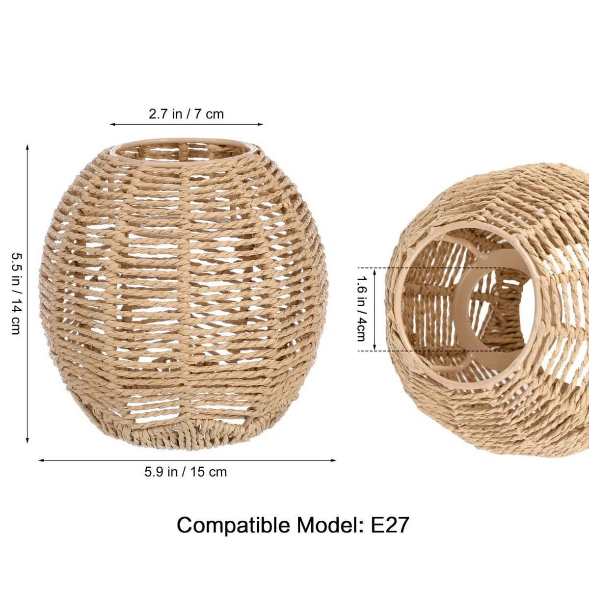 Angoily 3 Stücke Gewebt Lampenschirm Retro Rattan Gewebt Korb Decke Hängelampe Abdeckung Vintage Kronleuchter Lampenschirm für Esszimmer Wohnzimmer, 14 x 15 x 15 cm (Durchmesser des Mittellochs: 4cm）