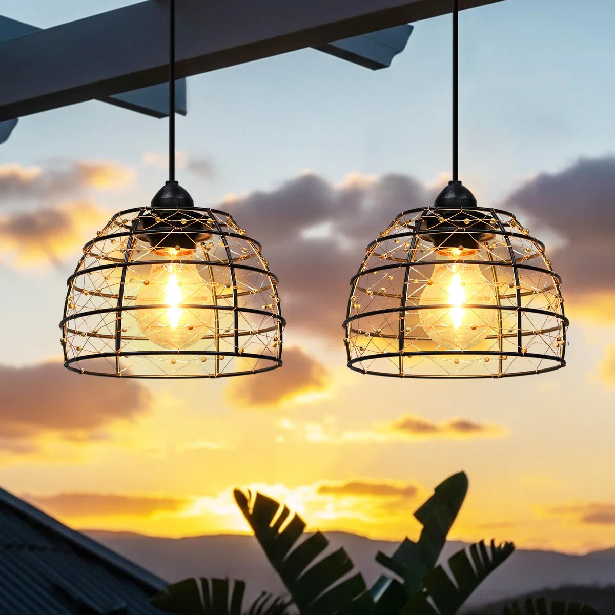 Hängelampe mit Batterien betrieben für Außen Innen, 2 Stück Boho LED Lampe Pendelleuchte mit Fernbedienung Helligkeit einstellbar, Timer IP65 wasserdicht für Garten Terrasse