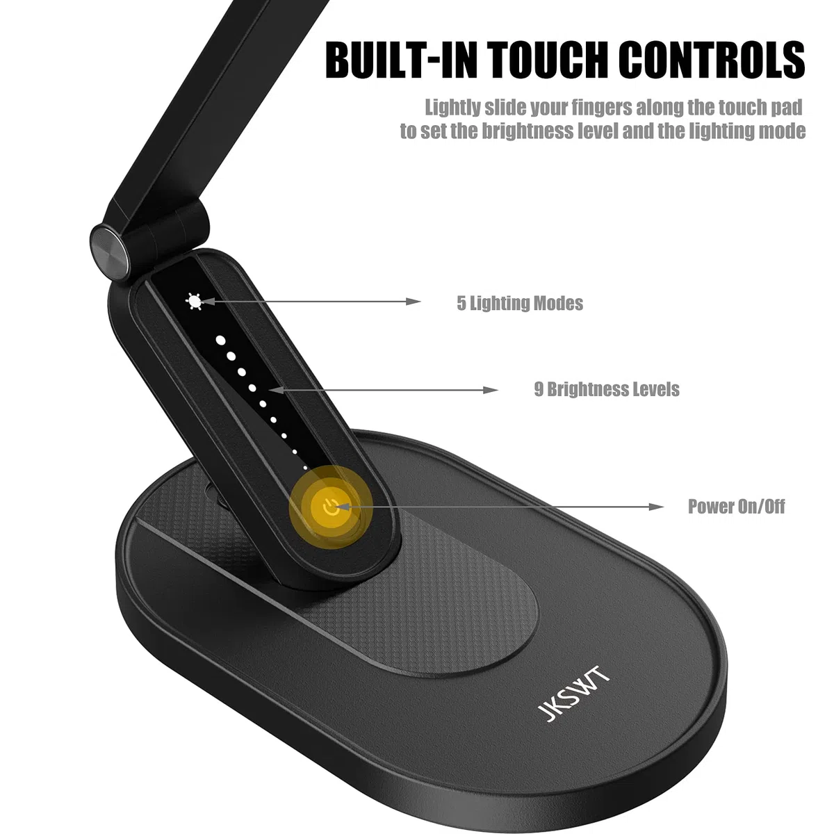 JKSWT Schreibtischlampe, für die Augenpflege Dimmbare Tischlampe mit 5 Farbmodi 72 LEDs mit USB-Ladeanschluss Touch-Steuerung und Memory-Funktion Bürolampe,Schwarz