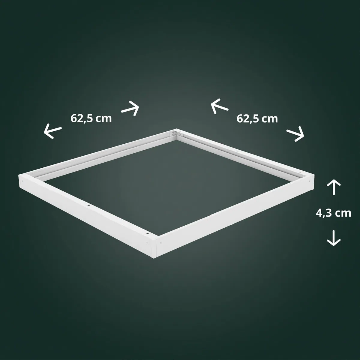 Aluminium Rahmen 62,5x62,5cm weiß für LED Panel 62x62cm Rasterleuchte Deckenleuchte 628x628x43mm