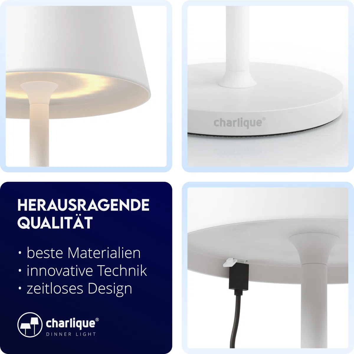 LED Akku Tischleuchte kabellos 2er Set weiß 38 cm dimmbar Alu
