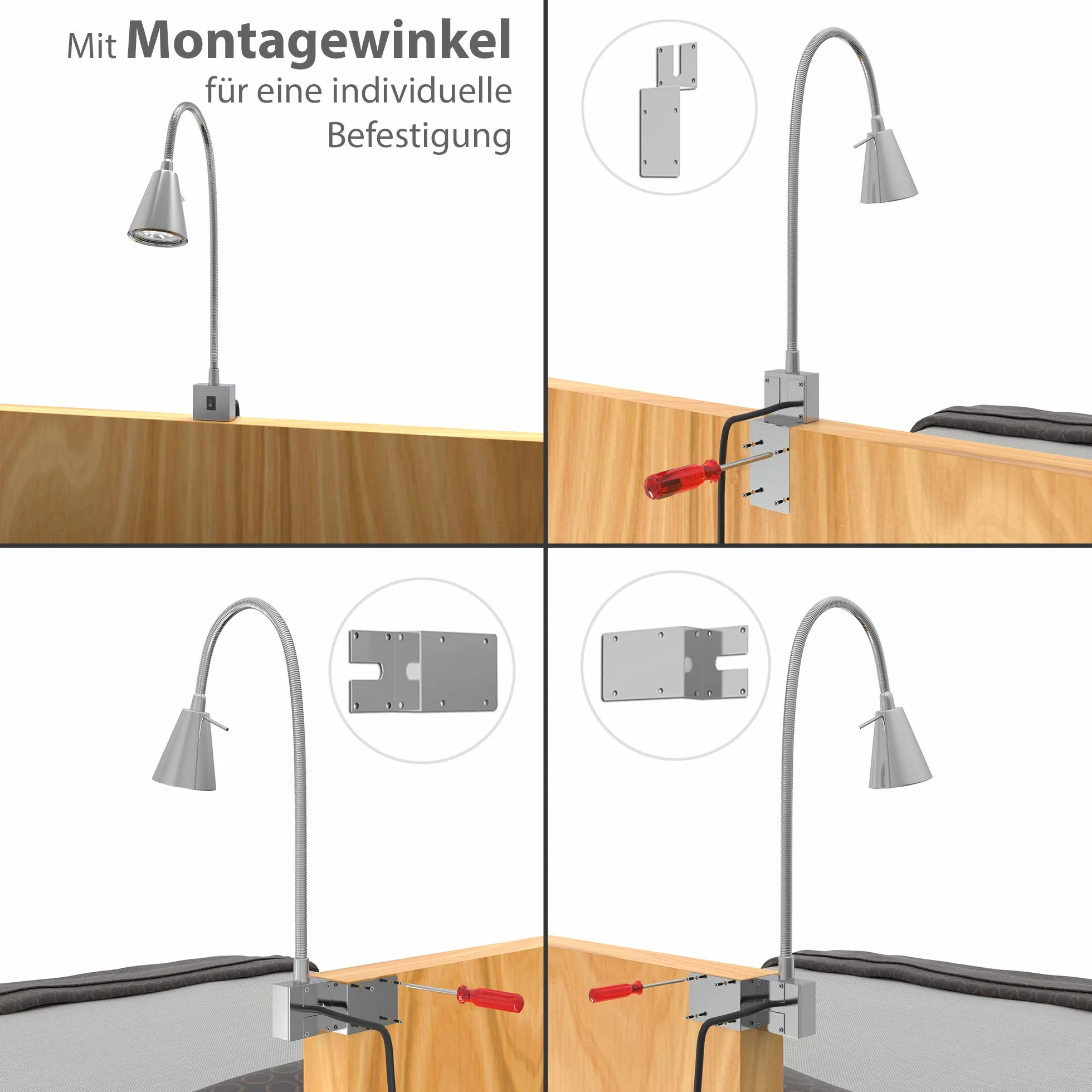 BRILONER - 2er Set LED Leselampe mit Ein/Aus-Schalter, schwenkbar, viele Befestigungspositionen, Wandleuchte Innen, Wandlampe, Bettlampe, Lampe Bett, Leselicht, Nachttischlampe, 40,3cm, Matt-Nickel