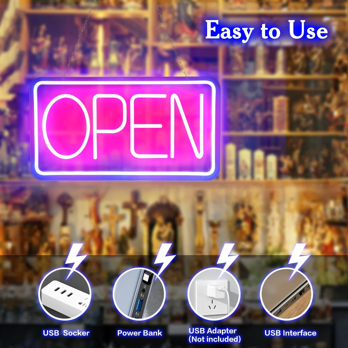 LED Open Leuchtreklamen 42x22cm LED Open Schild für Bar Pub Hotel Café Restaurant Spielzimmer Wandkunst Dekoration Zeichen Powered by USB