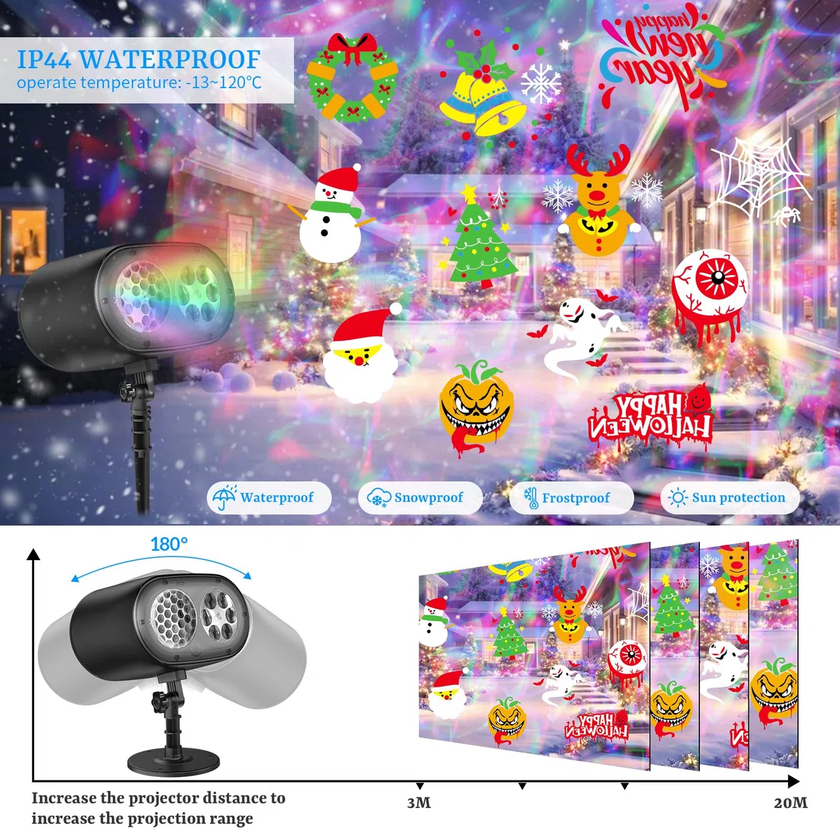 CAVWVTYU Projektor Verbesserte hellere HD-Halloween-Weihnachtsprojektorlichter, IP67 wasserdichtes Außenprojektorlicht mit Aurora, festliche Atmosphärenprojektionslichter für Haushof-Partydekorationen