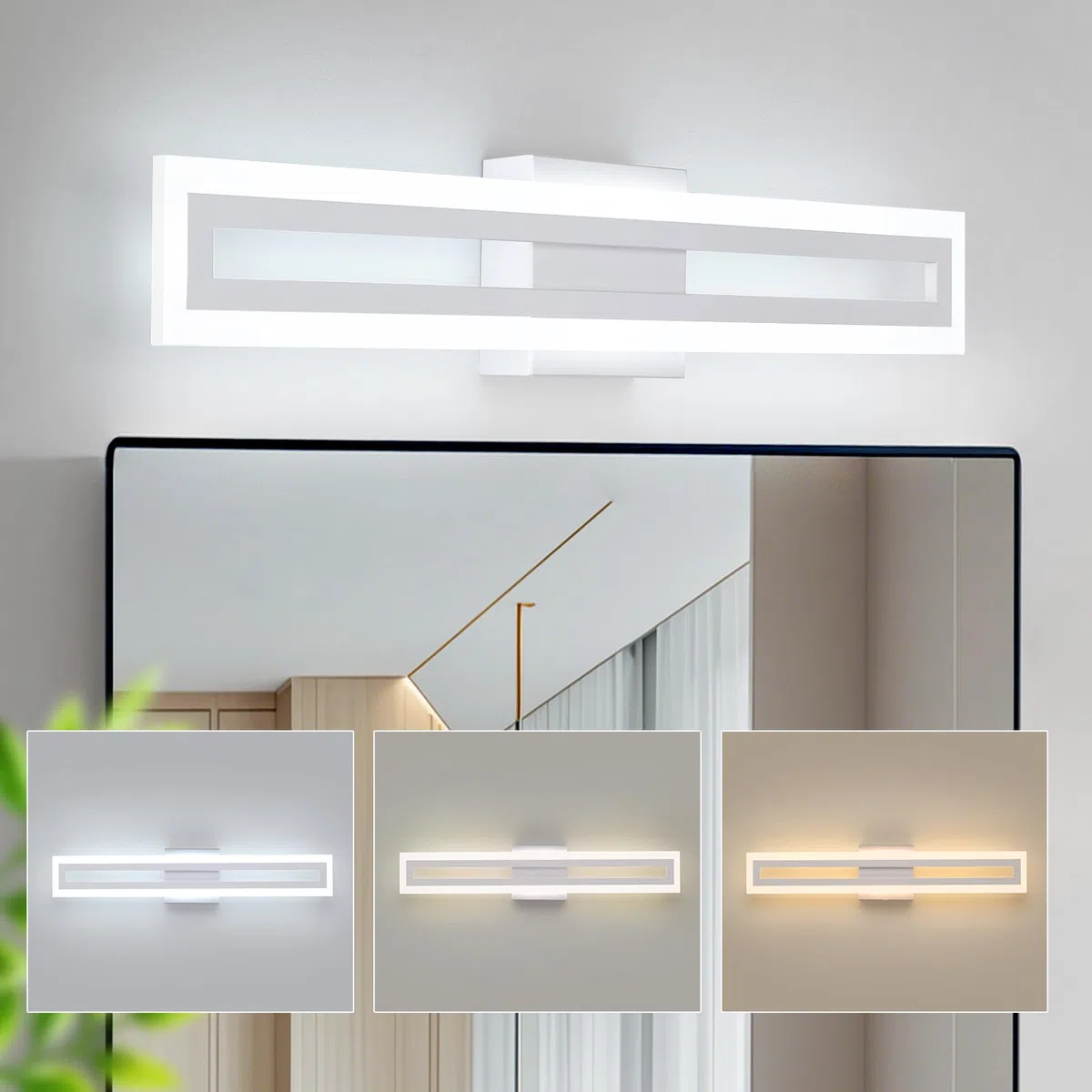 LED Spiegellampe Bad Wandbeleuchtung, 60 cm 20W moderne Wandleuchte, 3 Farbtemperaturen, lineare Wandleuchte für Badezimmer, Schlafzimmer, Flur, Weiß