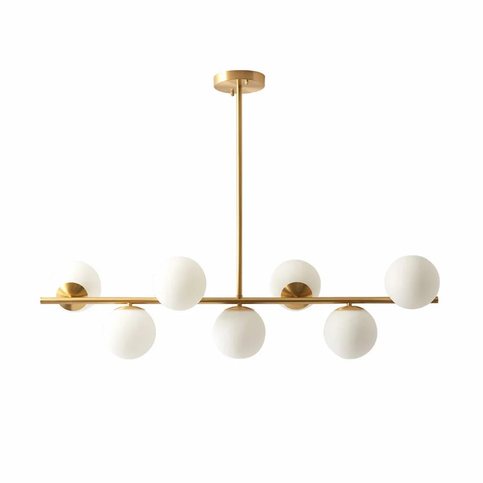 KCO Lighting Moderner 110CM Gold Kronleuchter Mit 7 Weiß Globe Sputnik Vintage Pendelleuchte - Milchkugel Glas Einstellbare Hängende Leuchte für Esszimmer, Wohnzimmer, Küche