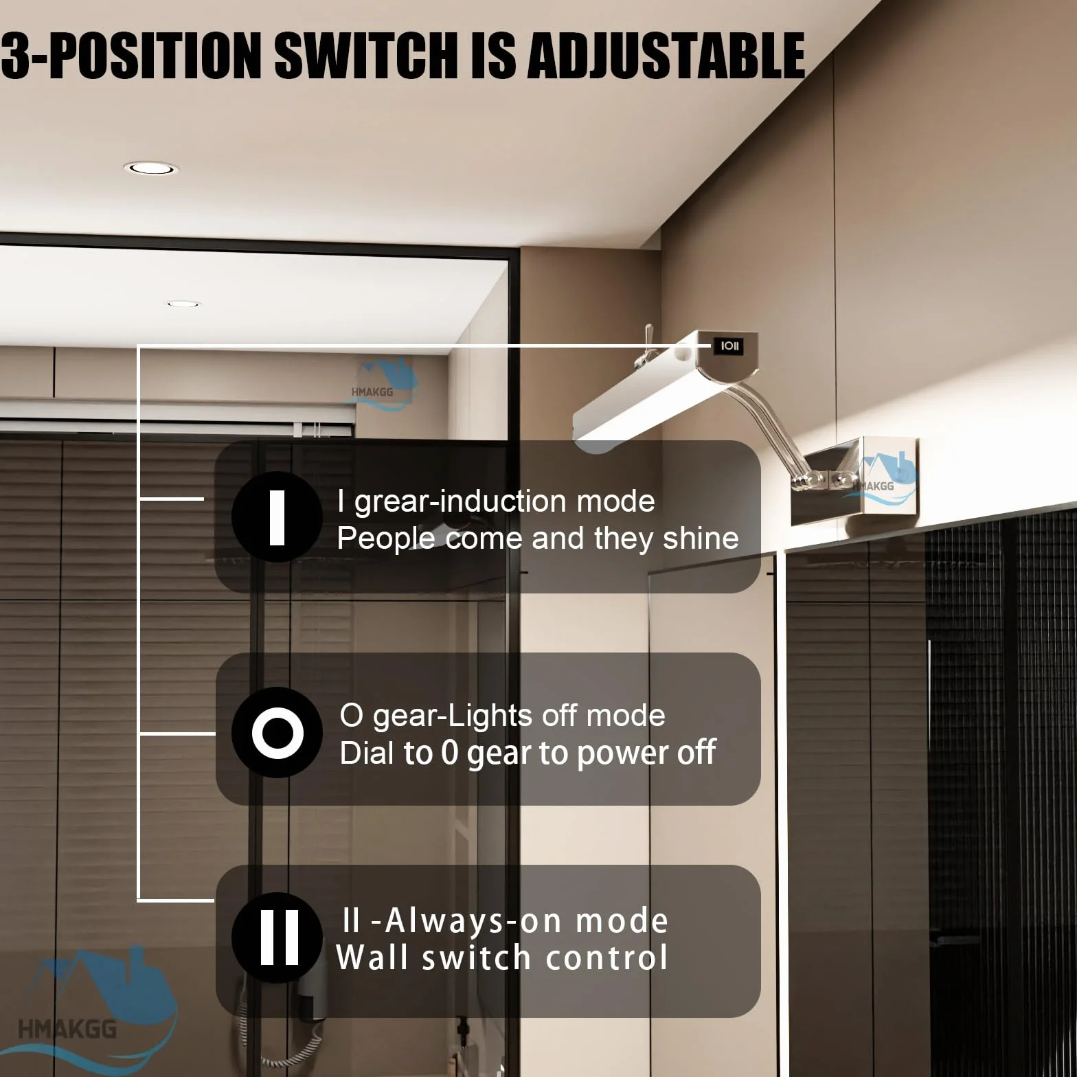 LED Spiegelleuchte Bad mit Schalter, Spiegellampe Badezimmer mit Bewegungsmelder, 6W 29cm Badlampe Wand aus Edelstahl, 240° Drehbar Wandleuchte Badezimmer, IP44 Kaltweiß 6000K, Silber
