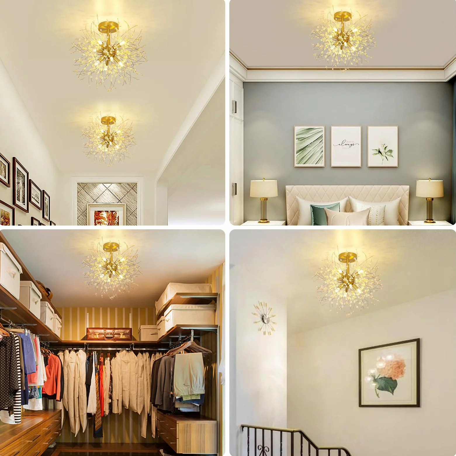 Rayofly Moderne Kristall Deckenleuchte, Feuerwerk Kristall Kronleuchter, 8-flammige Golden Deckenleuchten, Dimmbare Pendelleuchte, Kristalle Lampe für Wohnzimmer, Schlafzimmer, Esszimmer, Küche, Flur