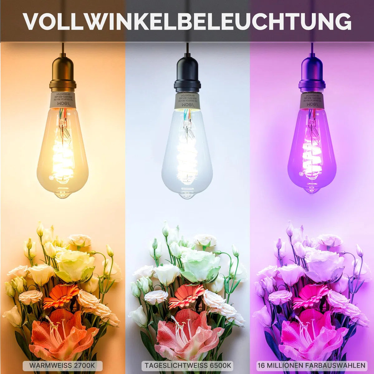 MOES Alexa Smart Glühbirne E27 Vintage, WLAN RGB LED Lampe, Dimmbar, 5W, 2700K-6500K Warmweiss & Kaltweiß, Edison Birne, Musiksynchronisation, 16 Mio. Farben, Kompatibel mit Alexa & Google Home,2 Pack