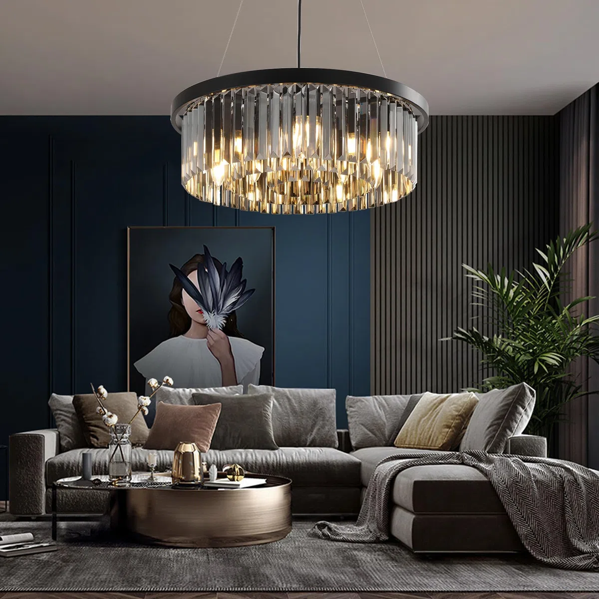 AHXIAOZN Moderne Kristall Kronleuchter,60CM Rund Kristall Hängellampe Lüster,Wohnzimmer Lampe,Moderne Deckenleuchte für Flur Balkon Küche Schlafzimmer Dekorative