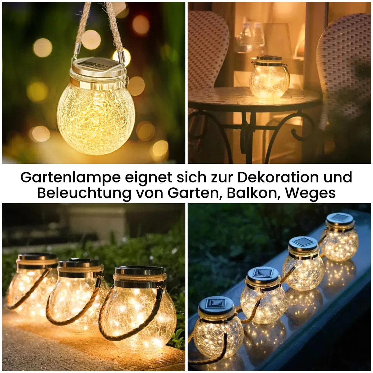 LUMILED 3x Set Solarleuchte Einmachglas Hängende Licht IP44 3000K 20 LED 600mAh Glas Pendelleuchte Außenlaternen ⌀12 cm Solar für Außen Dämmerungssensor Risslicht für Außen Garten Terrasse