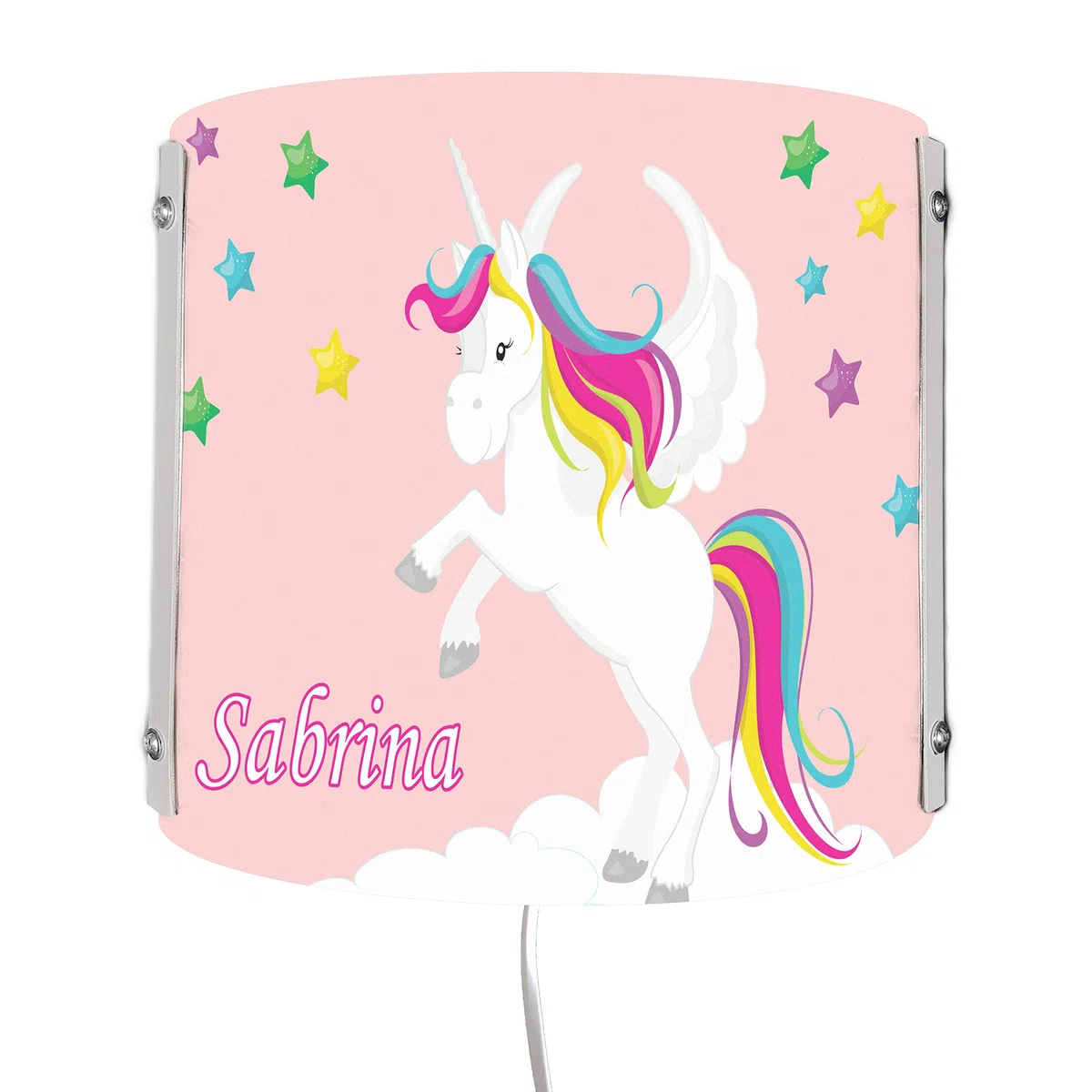 WA-1034-02, Einhorn rosa, Kinderzimmer Wandlampe personalisiert mit Namen, Nachtlicht/Schlummerlicht für Steckdose, E14, 22 x 22,5 x 8,5 cm