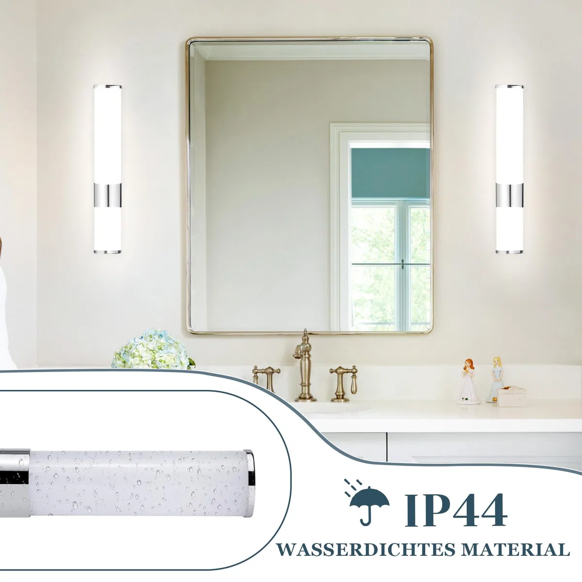 Homefire 2ER LED Spiegelleuchte Bad Spiegellampe - 6W Badleuchte Wand 35CM Wandlampe Badezimmer Wasserdicht IP44 Chrom Modern Neutralweiß 4000K Badlampe Wandleuchte für Keller Küche Badschrank