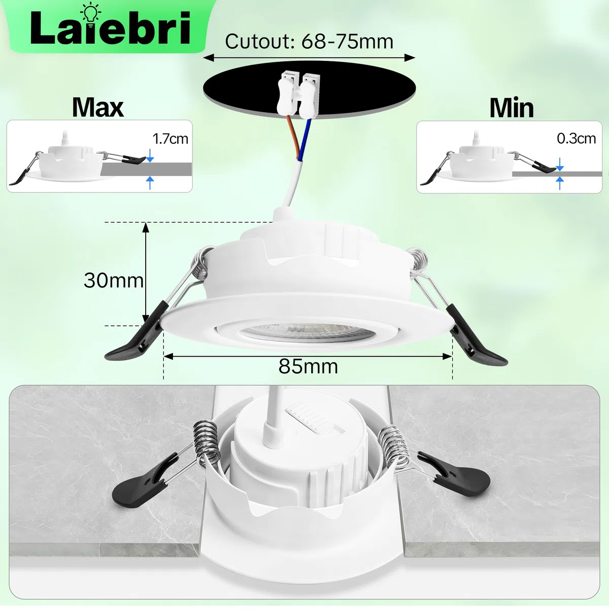 LED Einbaustrahler 230V Dimmbar, 6W IP44 LED Spots, 68mm Deckenspots 38° Schwenkbar 3000K/4000K/6000k für Badezimmer Küche Wohnzimmer Einbauspots Flach Einbauleuchten, Weiß, 6er Set