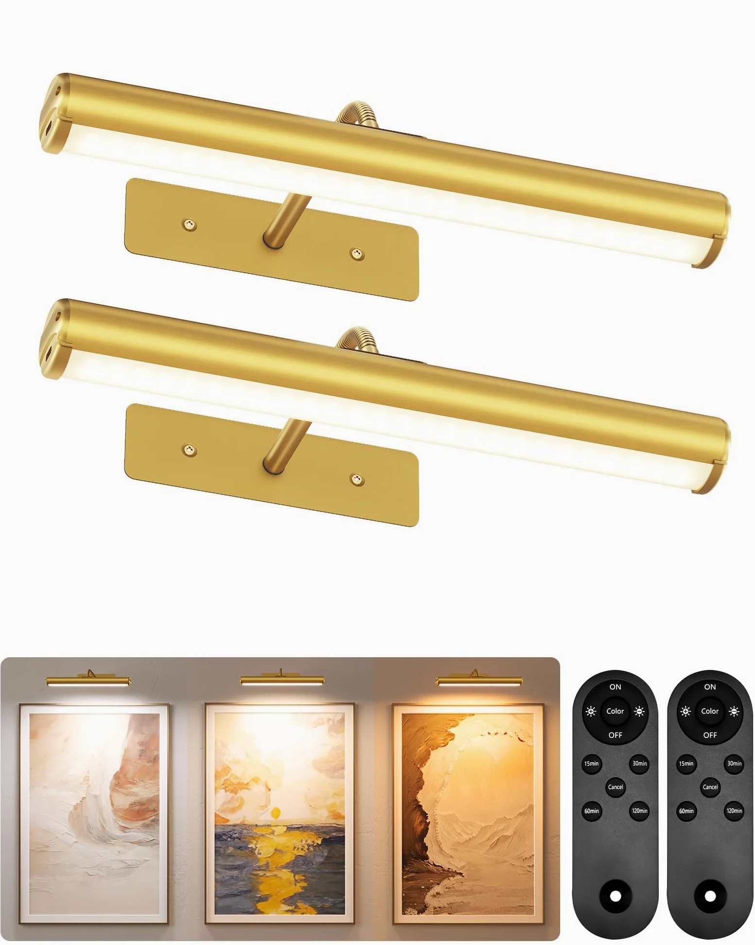 EZVALO Bilderleuchte Kabellos, 33 cm LED Bildbeleuchtung mit 4000mAh wiederaufladbarem Akku, Fernbedienung, Dimmbar, 3 Farbtemperaturen, Wandlampe für Bilder und Gemälde
