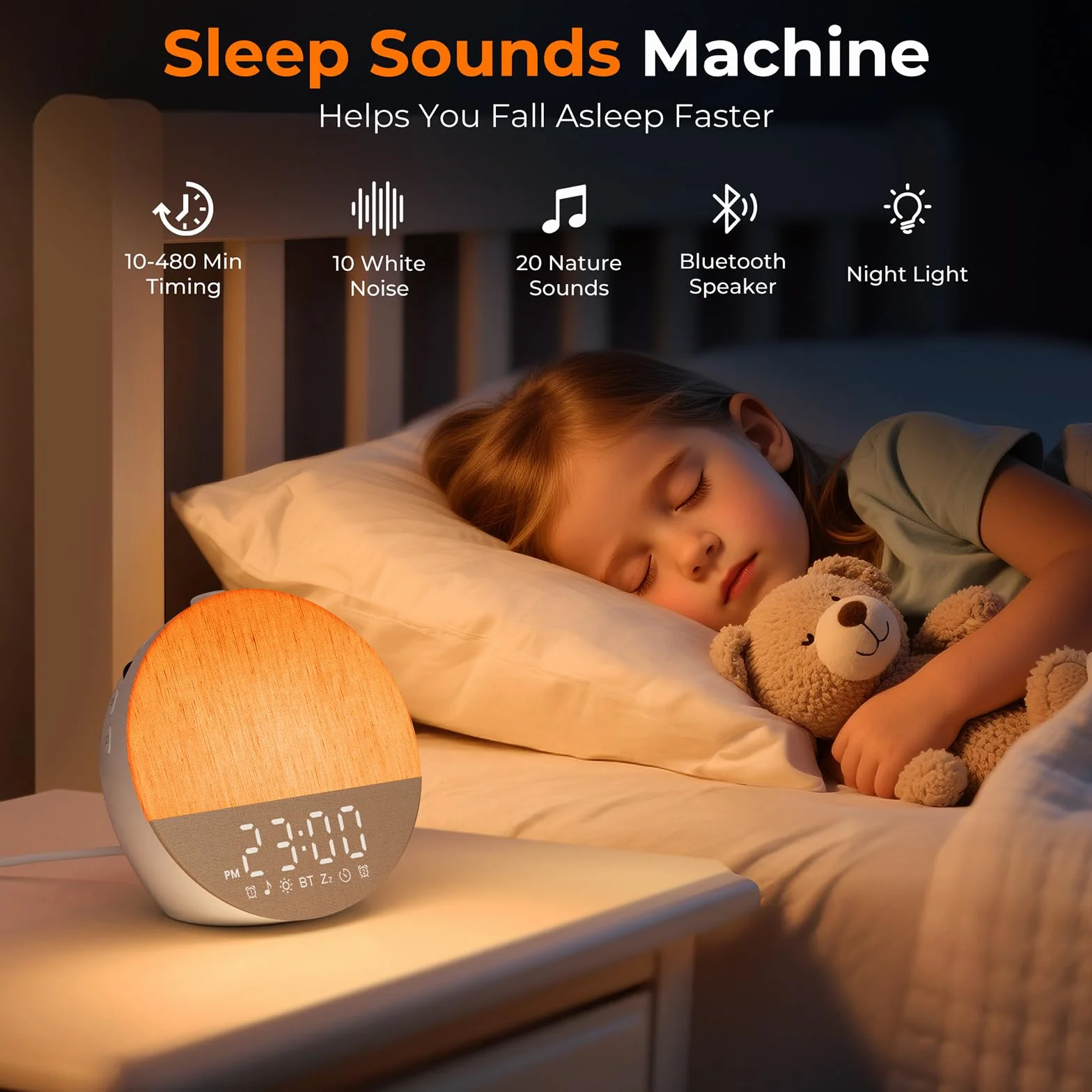 Tageslichtwecker, Lichtwecker Sonnenaufgang Wecker Doppel, Wake Up Light, Bluetooth Lautsprecher, White Noise Machine mit 30 Beruhigende Klänge, 20 Helligkeit,18 Farben Dimmbare Nachttischlampe