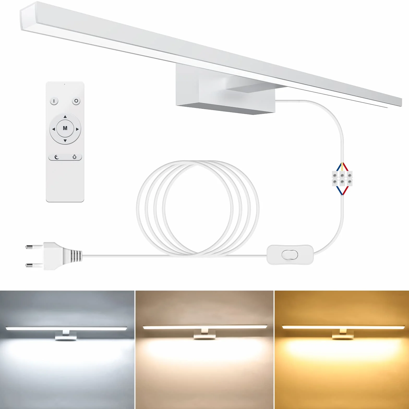 NIORSUN LED Spiegelleuchte Bad Mit Schalter, 15W 60cm, 1400 Lumen, Kostenlose Dimmung 3000K - 6000K, Spiegel Beleuchtung Mit Fernbedienung,Badezimmer Lampe, IP44, 600mm Wandlampe Badezimmer