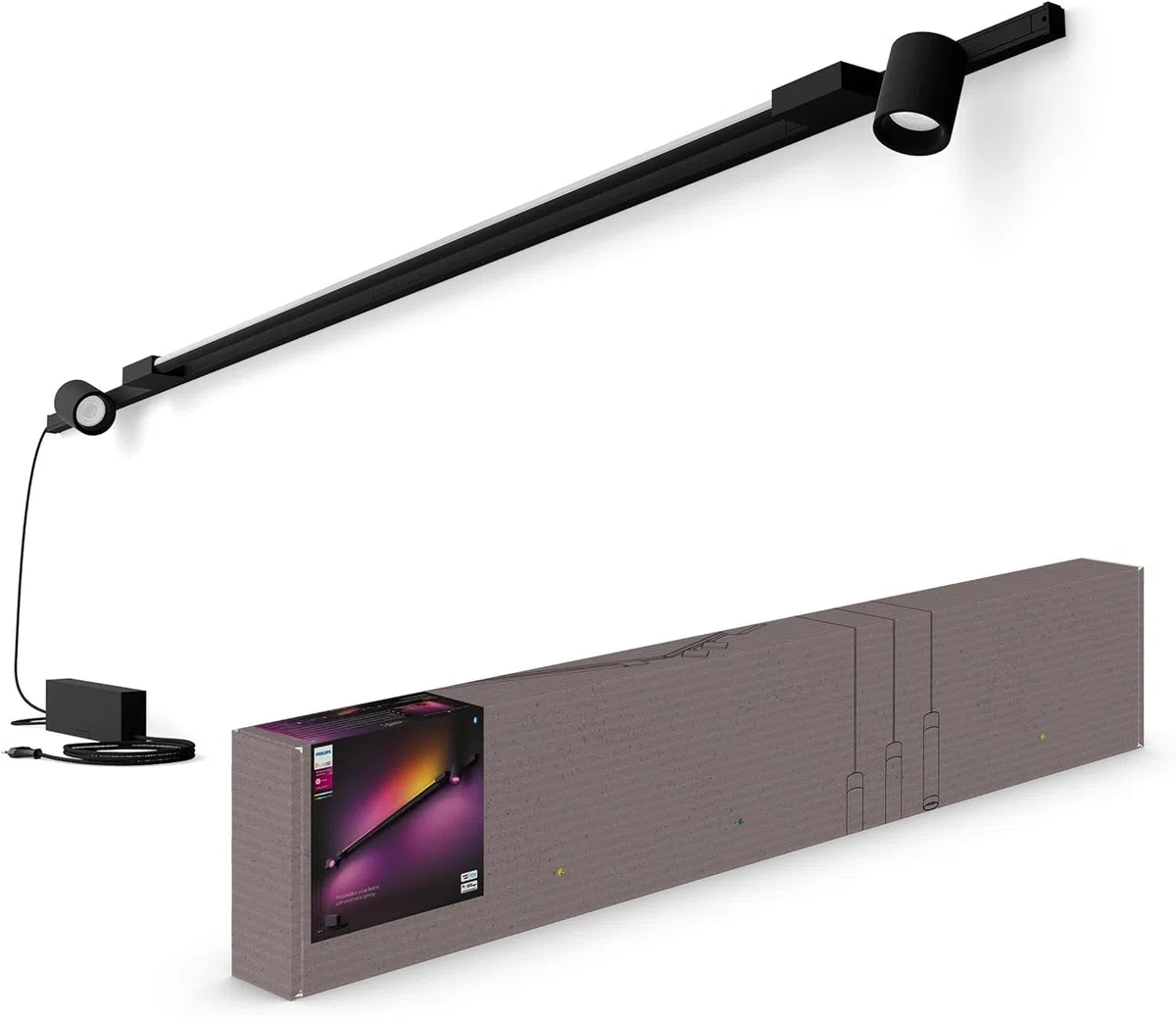 PHILIPS Hue Perifo railverlichting muur 2-spots gradient light tube zwart basisset