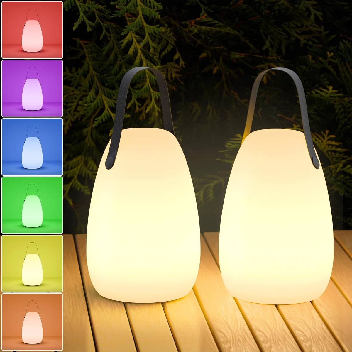 FUYO 2er Set Outdoor Lampe LED Akku Tischleuchte Tragbare Kabellos Dimmbare Tischlampe mit 8 Farben Farbwechsel Gartenlampe perfekt für schlafzimmer wohnzimmer außen BBQ garten ostern(Glatt)