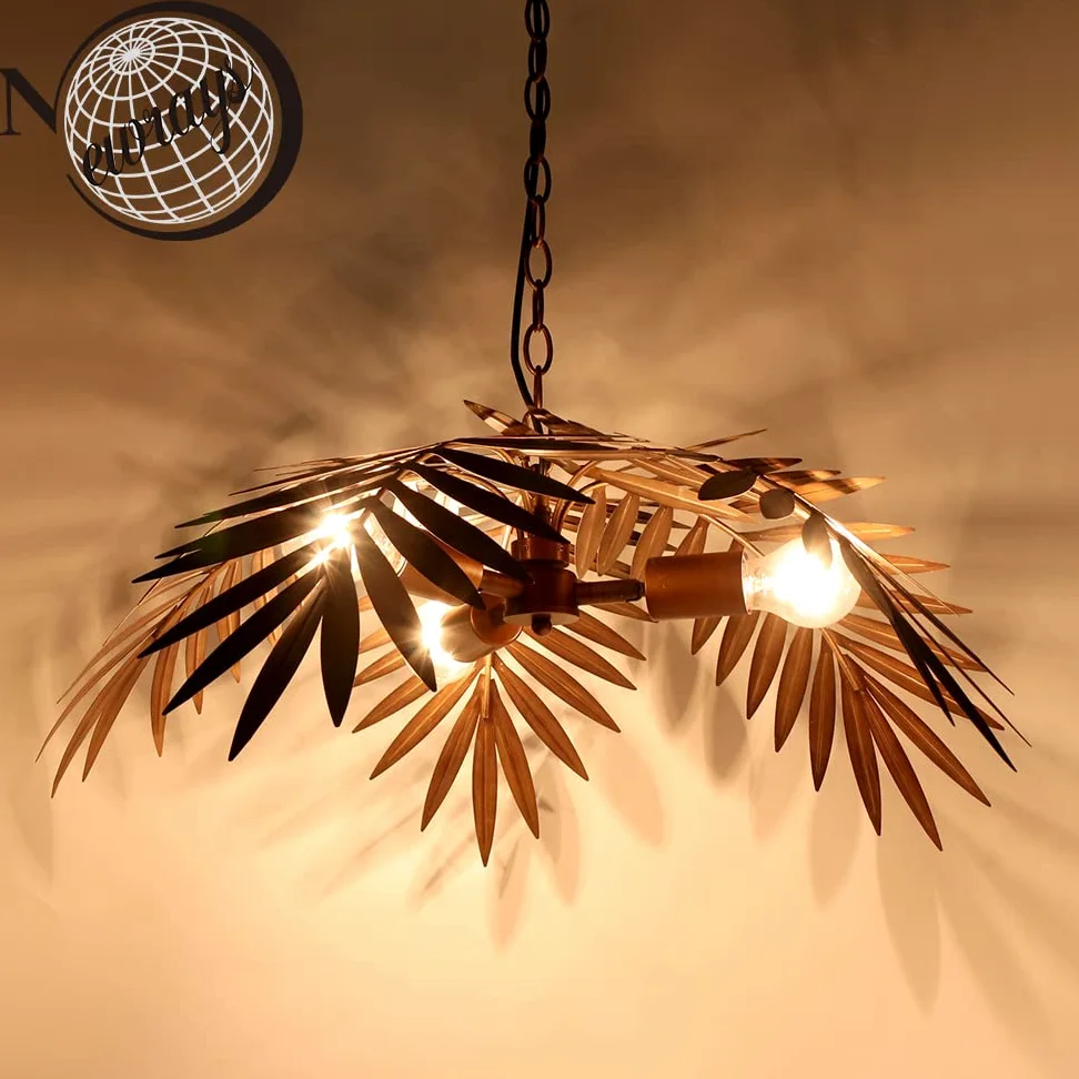 Bronze Vintage verstellbare tropische Kokosnussbl?tter Kronleuchter Rustikale Baumlampen Wohnzimmer Esszimmer Schlafzimmer K¨¹che h?ngende Beleuchtungsk?rper