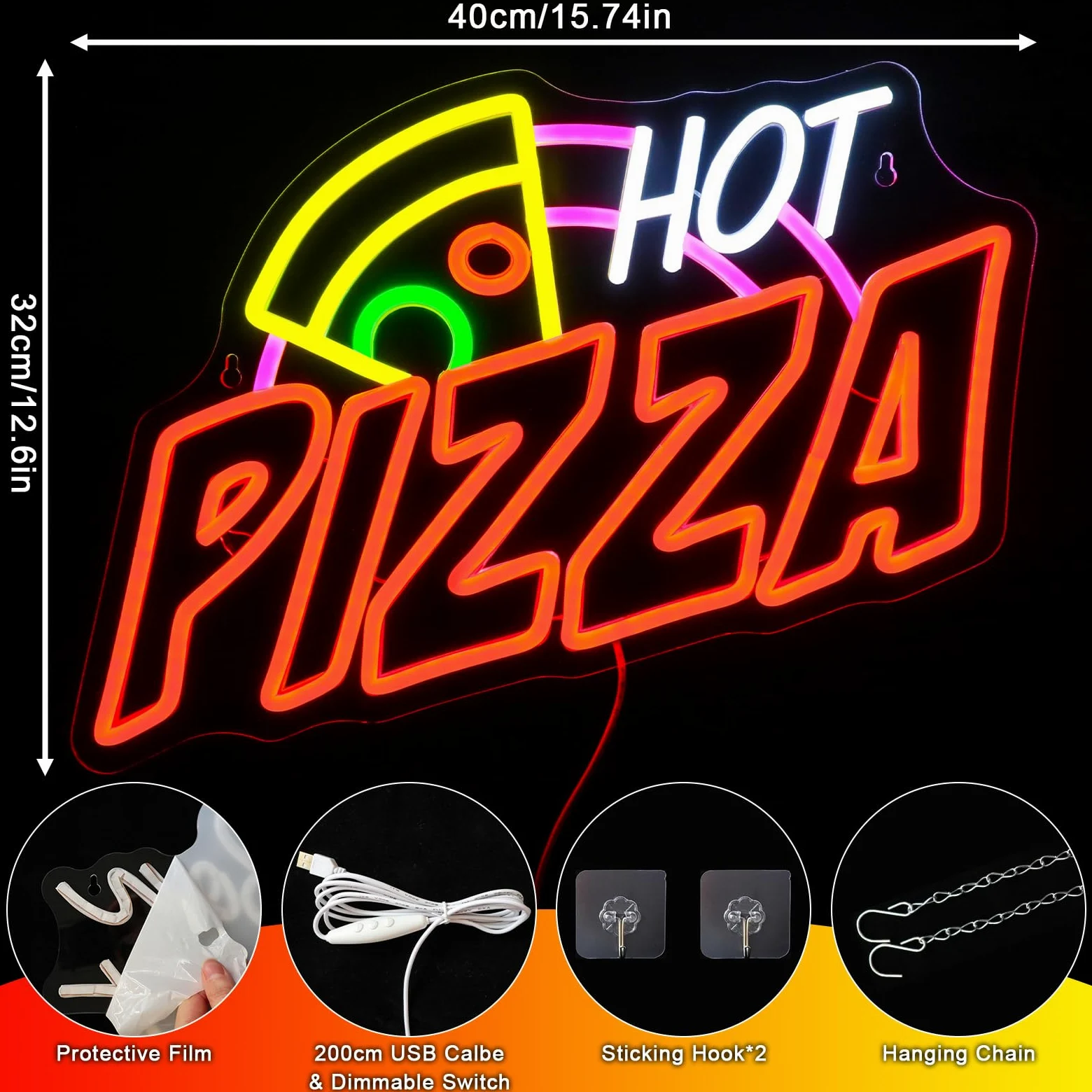 Pizza Neon Schild Lebensmittel Led Neonschild Wand Pizzerien Neon Sign USB Led Schild für Pizzeria Lebensmittel-LKWs Geschäft Küche Bar Restaurant Zuhause Party Fenster Dekoration