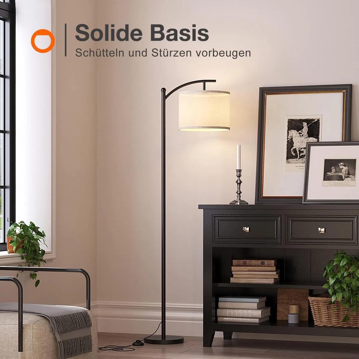 ROTTOGOON Stehlampe für Wohnzimmer mit 3 Farbtemperaturen LED Glühbirne Stehlampen Hoch Industrielle Stehlampe Lesen für Schlafzimmer Büro (9W LED-Glühbirne Beige Lampenschirm enthalten) Schwarz