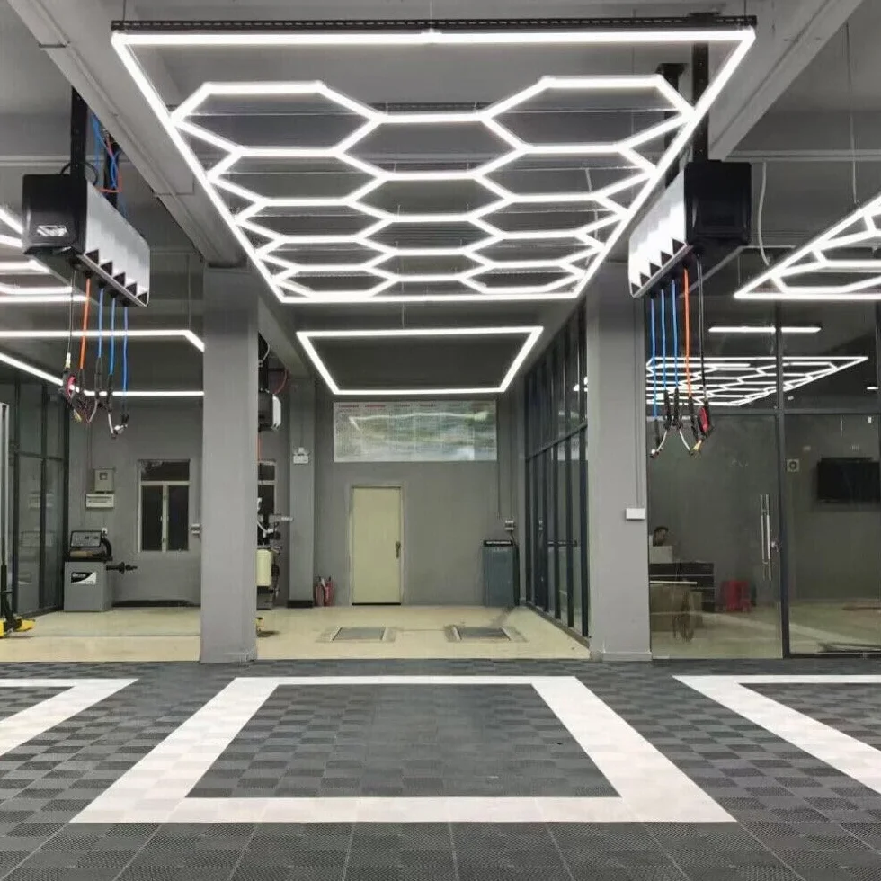 14pcs Hexagon Waben LED Licht mit Rahmen, super helle reine weiße LED Garage Werkstatt Beleuchtung