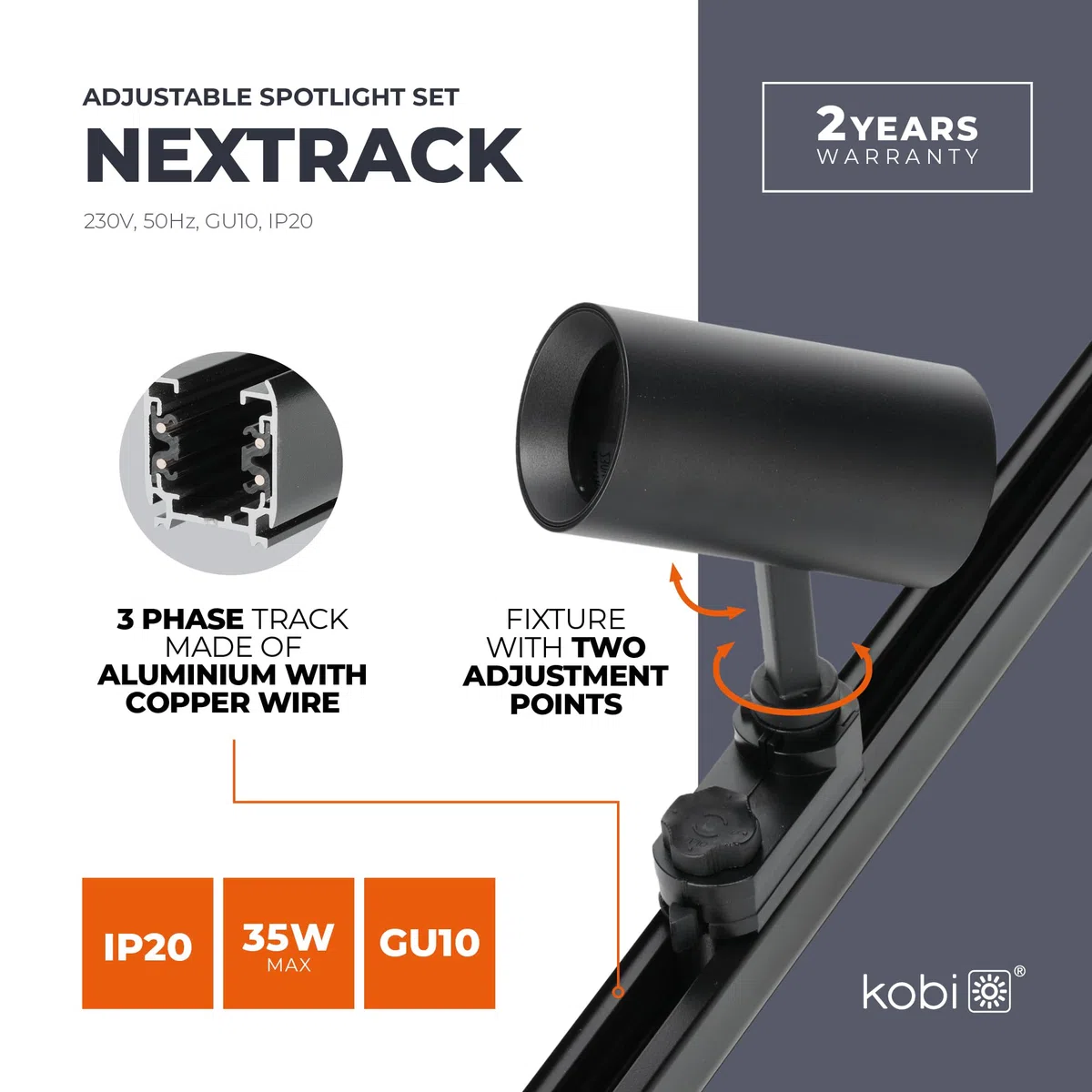 NEXTRACK 3-Phasen-Schienen-Set 1m+2m+2m 14x GU10-Lampe T-Verbinder Netzteil Kappe Schwarz