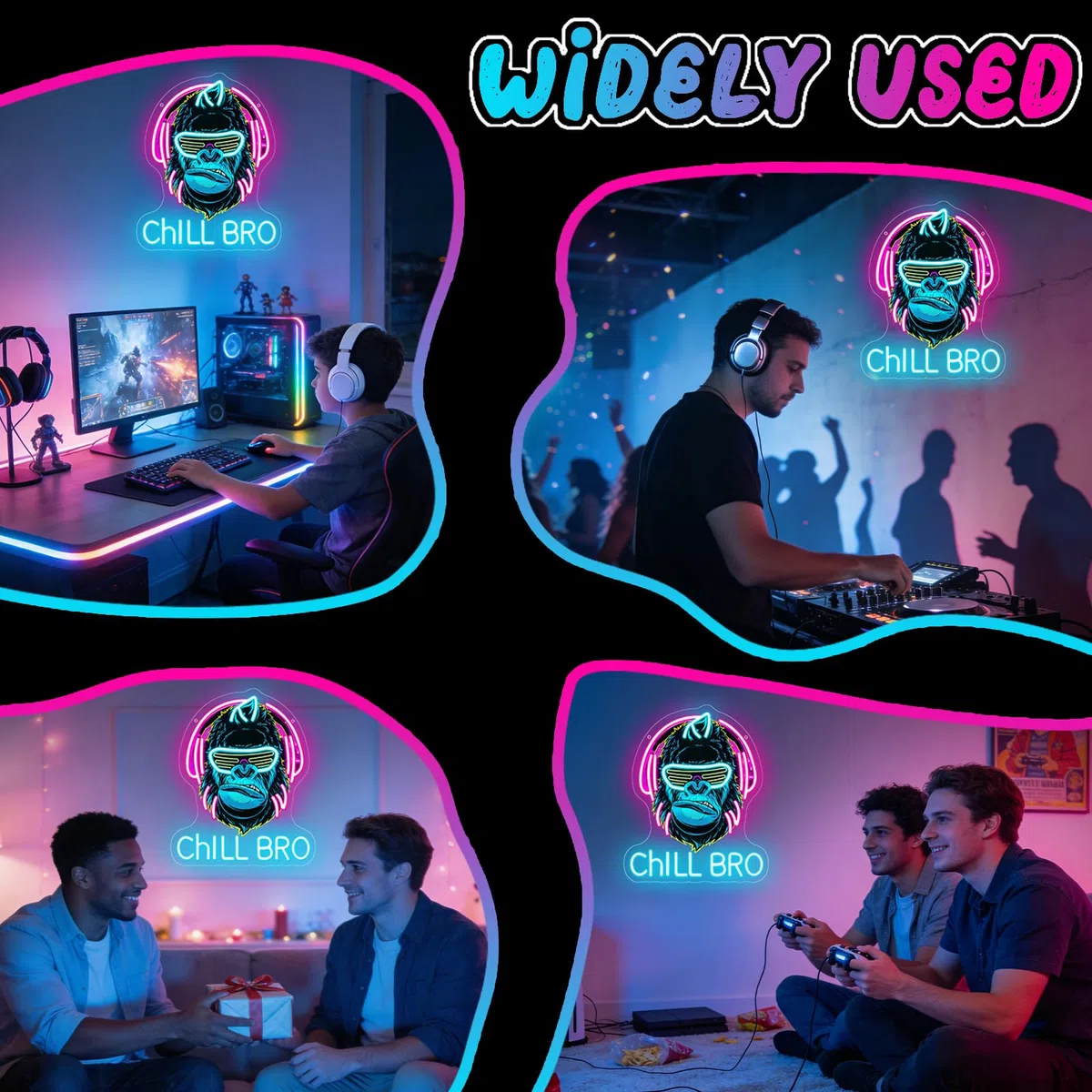 Chill Bro Gaming Headset Neon Schild Für Wanddekoration,Gorilla Neon Schild,Gaming Zone LED Schilder Für Spielzimmer,Gaming Zubehör Deko,Gaming Dekor,Tolles Gamer Geschenk Für Teenager,Jungen