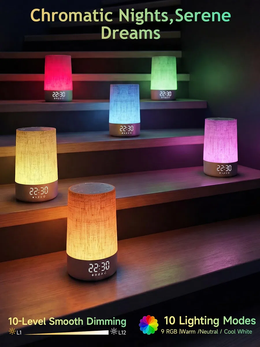 Tageslichtwecker mit 10 Licht Sonnenaufgang Wake Up Light, 30 Naturgeräuschen, Dimmbar Nachttischlampe, Sunrise Alarm Clock mit Ladefunktion Lichtwecker Einschlafshilfe,Dimmbares Nachtlicht,Timer