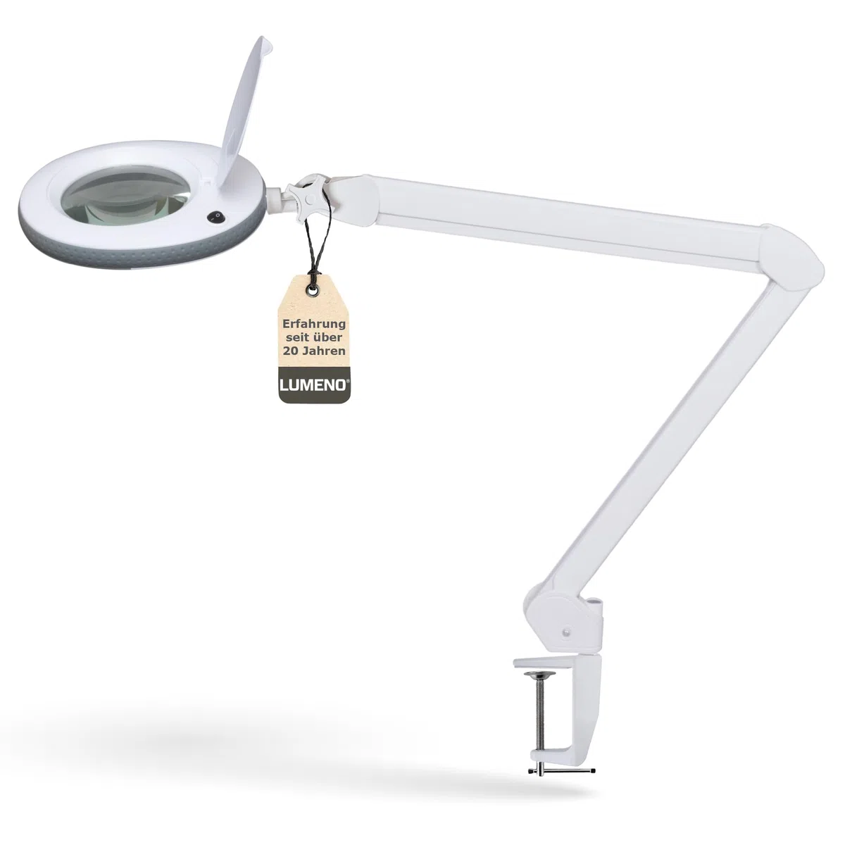 Lumeno Lupenleuchte LED 7215GR, 127 mm Glaslinse, 5 Dioptrien, Standlupe mit Licht, Grau