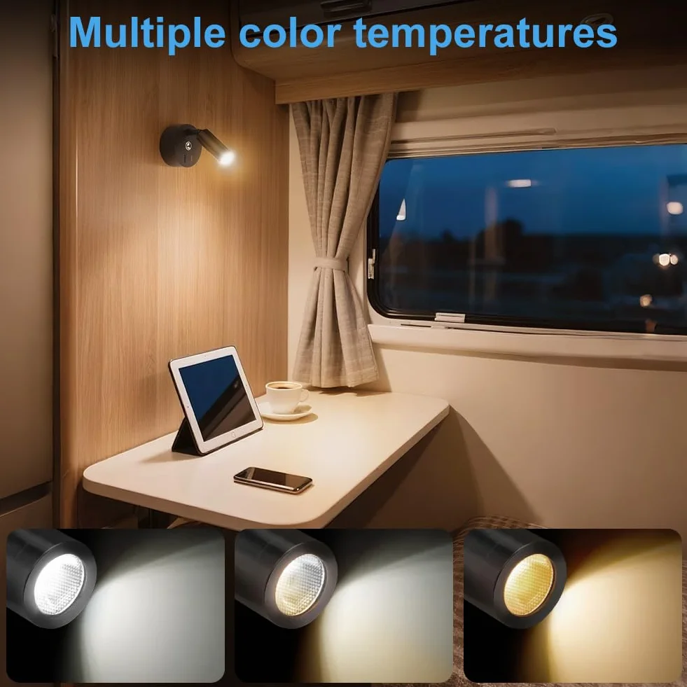 12V LED Leselampe Wohnmobil, 2 Stück Wohnmobil, Wandleuchte Bettlampe mit Schalter Touch Dimmbar, 3 Farbtemperatur Modi mit Ladefunktion USB A+C-Anschlüssen für Auto Wohnwagen Innenbeleuchtung