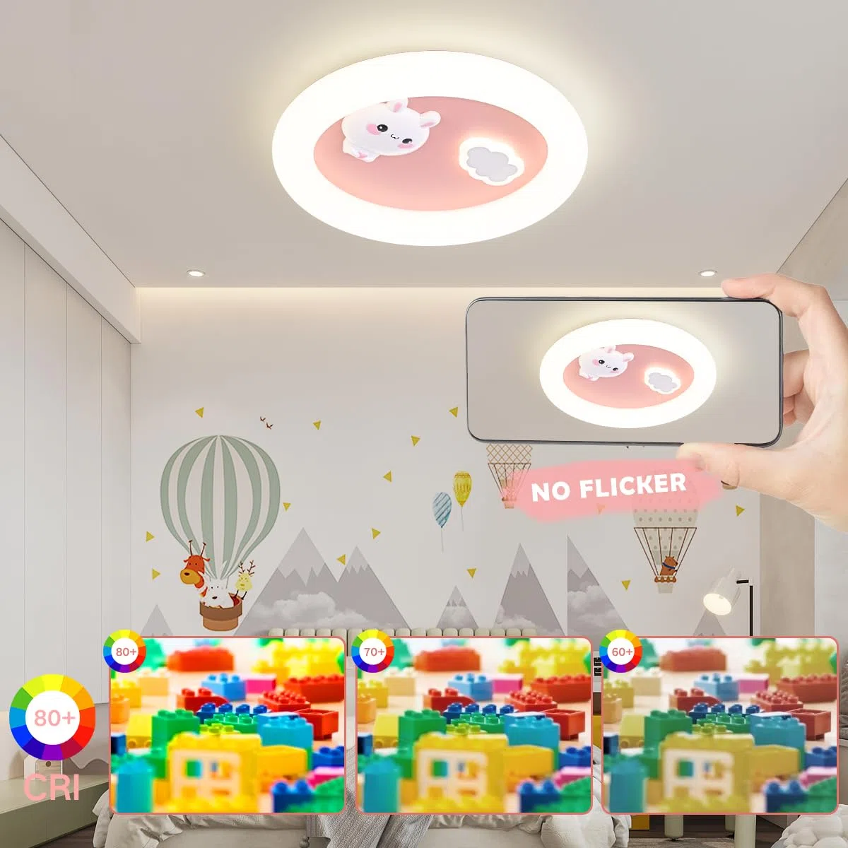 LED Kinder Deckenlampe Hase Wolke Kinderzimmer Lampe Decke, Dimmbar Deckenleuchte mit Fernbedienung, Mädchen Zimmer Licht Schlafzimmer Decke Kindergarten Beleuchtung, Nachtlicht Funktion (40cm Rosa)