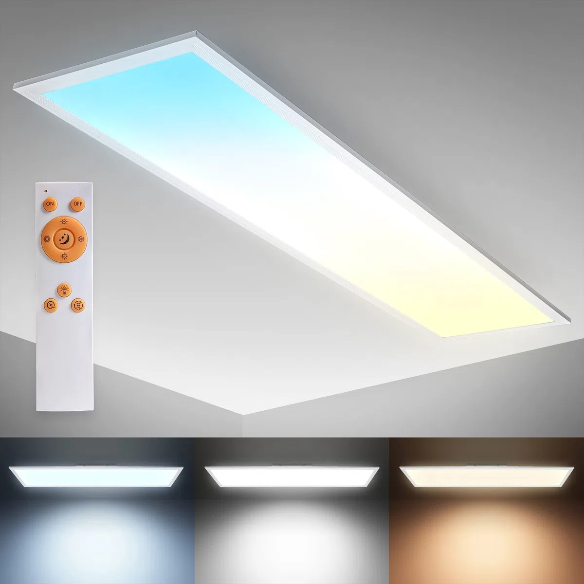 B.K.Licht - Deckenlampe mit Fernbedienung, dimmbar, ultraflach, LED Panel, LED Deckenleuchte, LED Lampe, Wohnzimmerlampe, Schlafzimmerlampe, Küchenlampe, 100x25x6,3 cm, Weiß