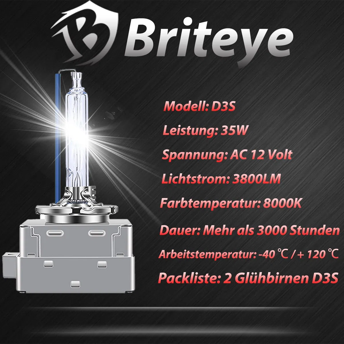 Briteye D1S Xenon Brenner 35W 8000 Kelvin Kühles Blau Vollmetall Fahrzeug Scheinwerferlampe (2 Stücke)