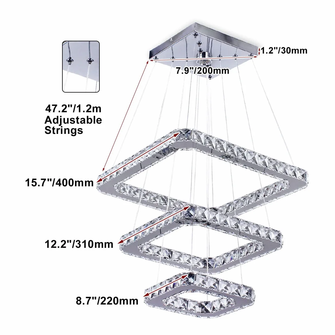 48W LED Moderne Kristall Kronleuchter Edelstahl Pendelleuchte Deckenleuchte Schlafzimmer Lüster Warmweiß Kaltweiß (Kaltweiß)