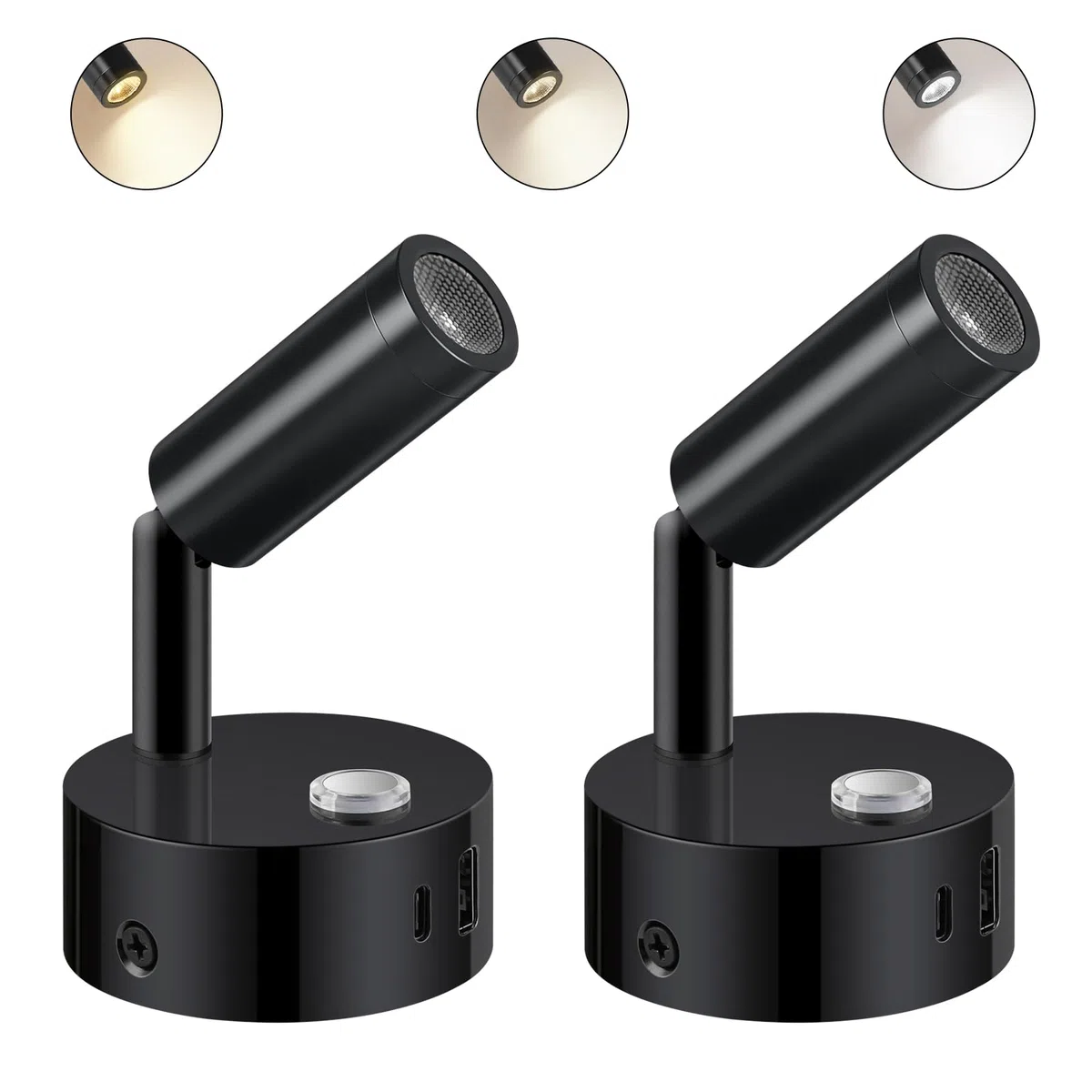 ERWEY 2er LED Leselampe 12V Wohnmobil,Wandleuchte Bettlampe mit Schalter Touch Dimmbar 3000K-6000K, DC 12V-24V Spot Innenbeleuchtung mit USB A+C-Anschlüssen für Boot Auto Van Yacht (Schwarz)