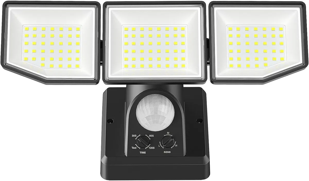 LED Strahler mit Bewegungsmelder Außen, 6000LM 38W Superhell Außenstrahler mit verstellbaren 3 Köpfe, 6500K Kaltweiß LED Scheinwerfer, IP65 Wasserdicht Aussenleuchte für Garage, Garten, Hof…