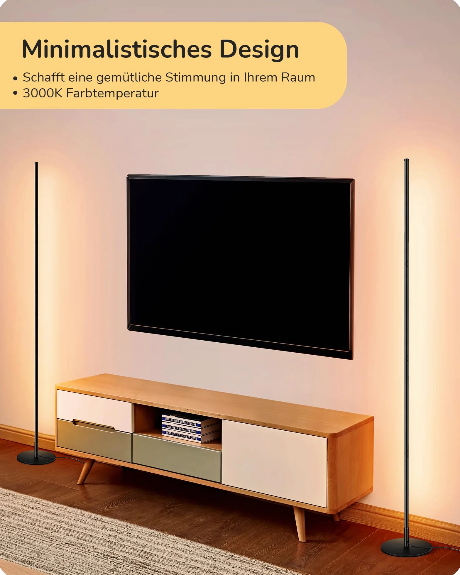 EDISHINE Stehlampe Wohnzimmer, LED Stehlampe Dimmbar, 3000K warmweiße Stehleuchte mit Memory-Funktion, höhenverstellbar 146 cm, moderne Standleuchte für Schlafzimmer und Büro, Schwarz