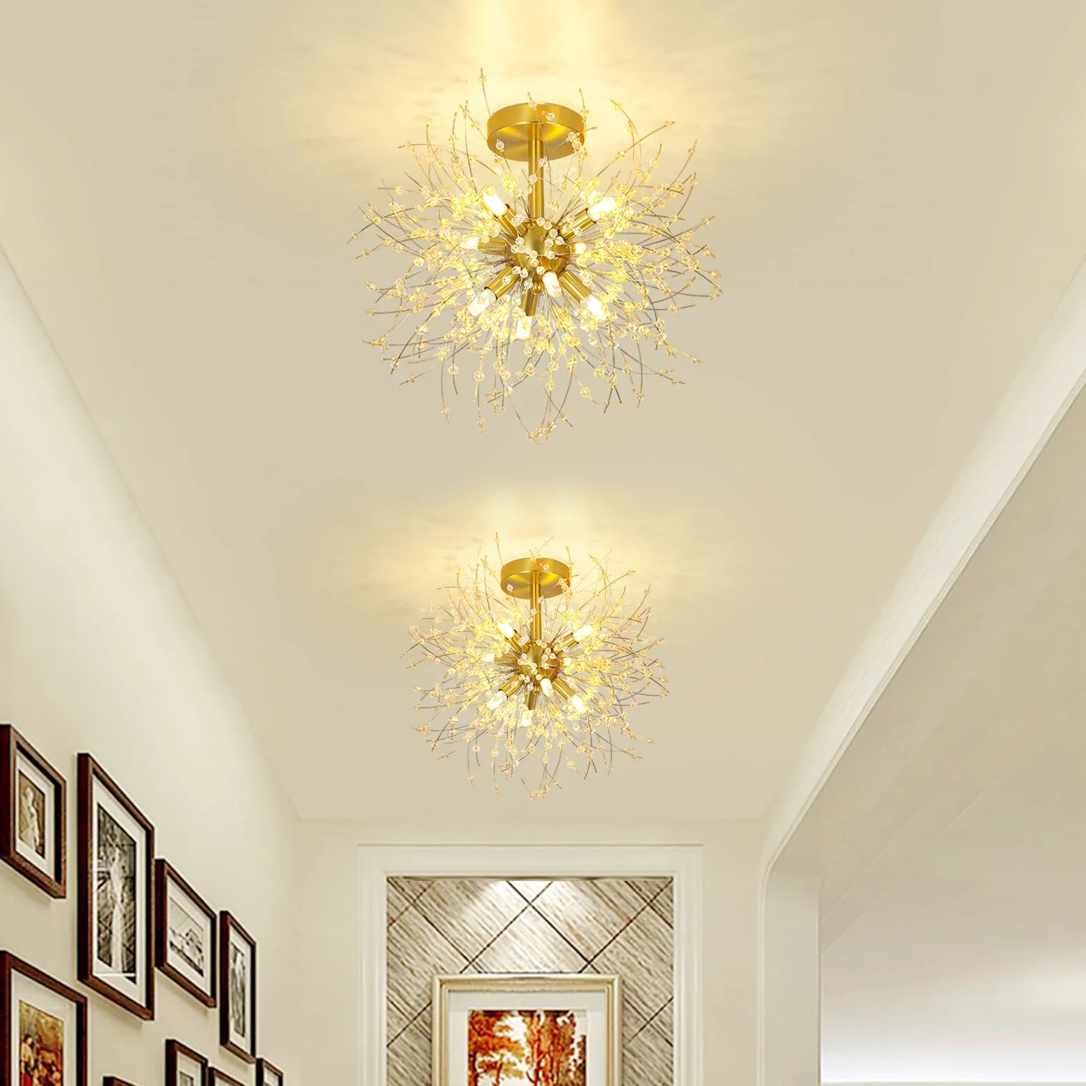 Rayofly Moderne Kristall Deckenleuchte, Feuerwerk Kristall Kronleuchter, 8-flammige Golden Deckenleuchten, Dimmbare Pendelleuchte, Kristalle Lampe für Wohnzimmer, Schlafzimmer, Esszimmer, Küche, Flur