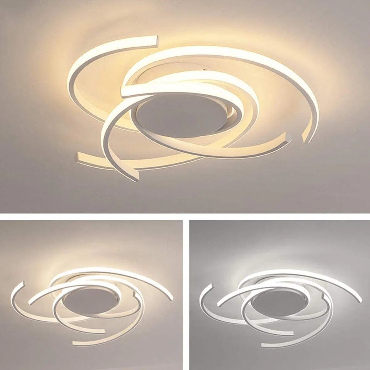 Moderne LED-dimmbare Deckenleuchte mit Fernbedienung Kücheninsel Lampe Esstisch Kreative Spirale Blumenform Design Metall Acryl Decke Kronleuchter Beleuchtung, Weiß