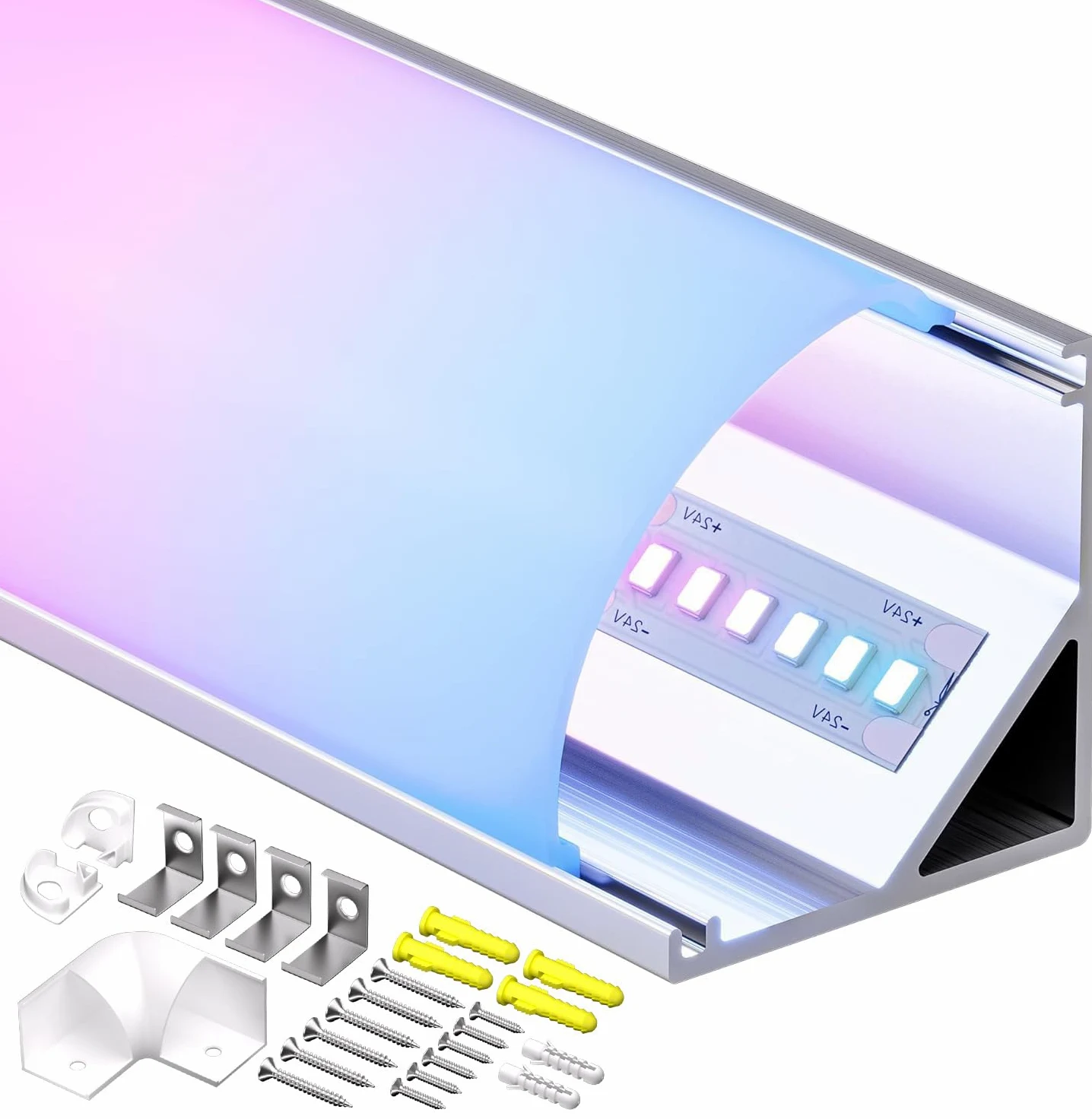 Shine Plus LED Eckprofil 2m x 10 Stück, 45 Grad V Form Profil mit mattem Diffusor, LED Schiene Gesamtgröße 15,8 mm x 15,8 mm, geeignet für LED-Strips mit einer Breite von bis zu 10 mm.