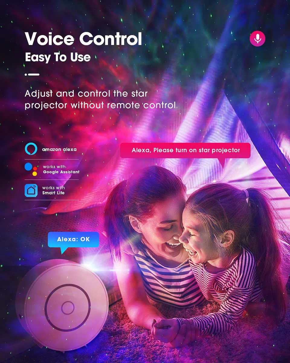 SUPPOU LED WIFI Sternenhimmel Projektor, Smart Nachtlicht 3D Galaxy Sternenprojektor Lampe Kinder Erwachsense mit RG Dimming/Stimmenkontrolle/WiFi Verbindung für Kinder Party Dekoration