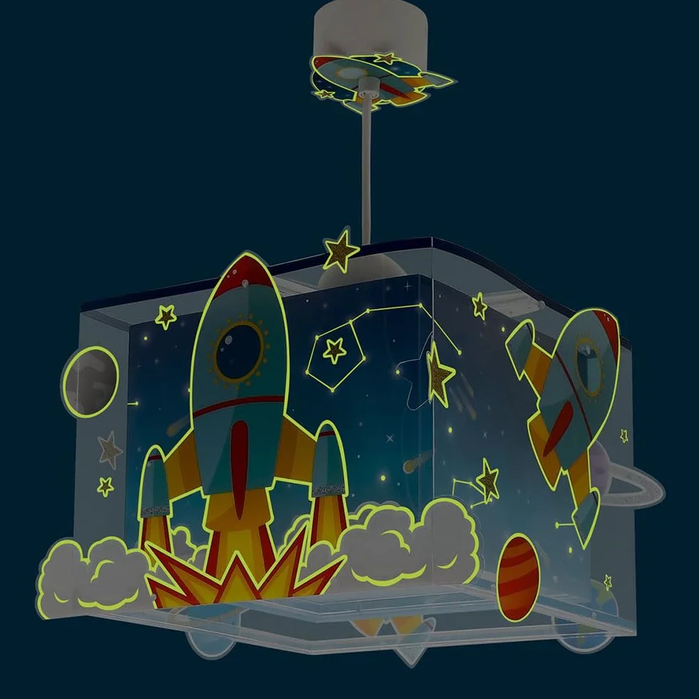 Dalber Lampe kinderzimmer, kinderlampe Pendelleuchte Hängelampe, Deckenleuchte Kinder, Deckenlampe kinderzimmer Rocket Raum Rakete Sonnensystem, 63352, E27, Blau
