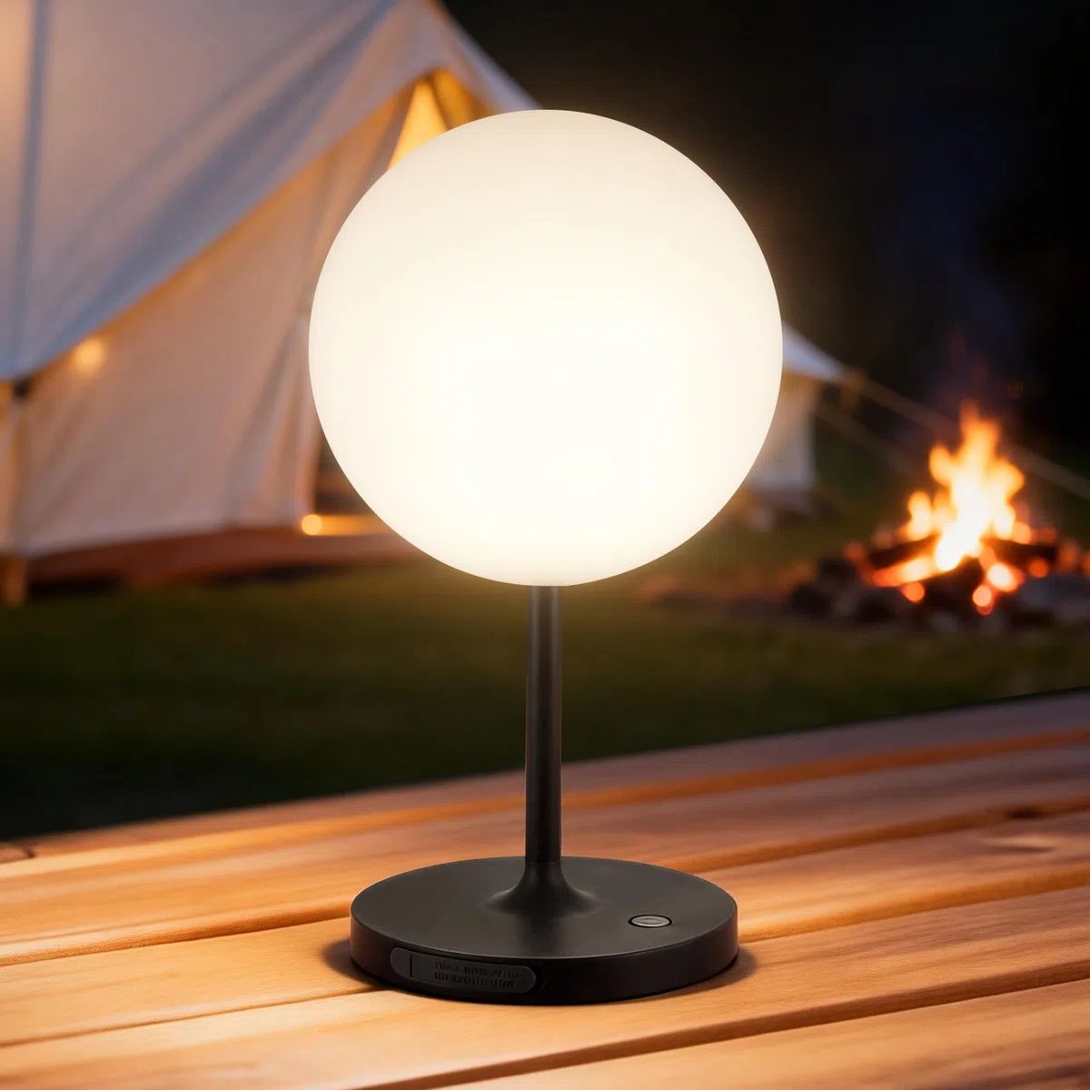 Tischlampe Kabellos，Dimmbar Nachttischlampe Touch，Akku Tischleuchte Kabellos，LED Tischlampe mit kugelförmigem Lampenschirm, geeignet für Schlafzimmer Wohnzimmer und Außenbereich – Schwarz