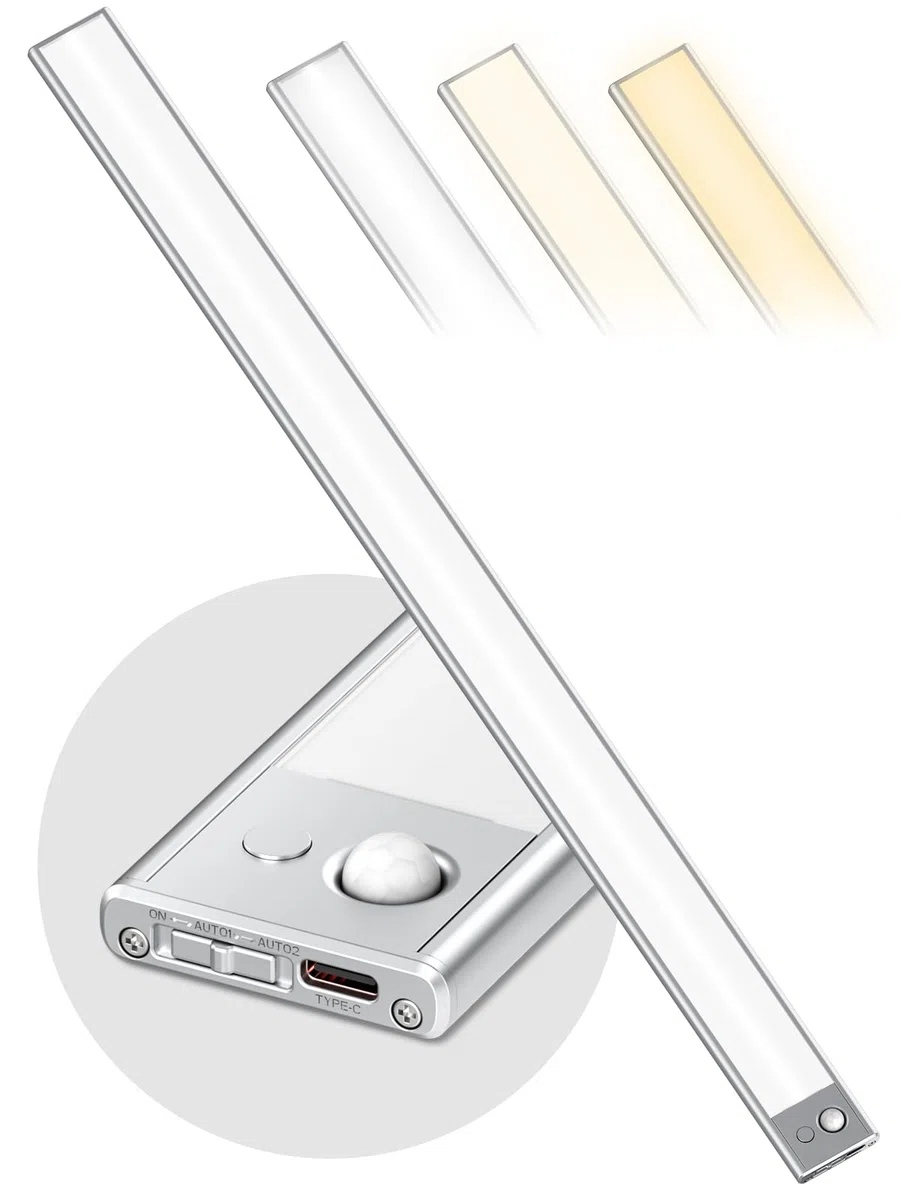 60CM Unterbauleuchte Küche LED Dimmbar, 216 LEDs Schrankbeleuchtung mit Bewegungsmelder, 4500mAh wiederaufladbar Beleuchtung LED leiste, 3 Farbmodi magnetische Led Leiste für Schrank,Kleiderschrank