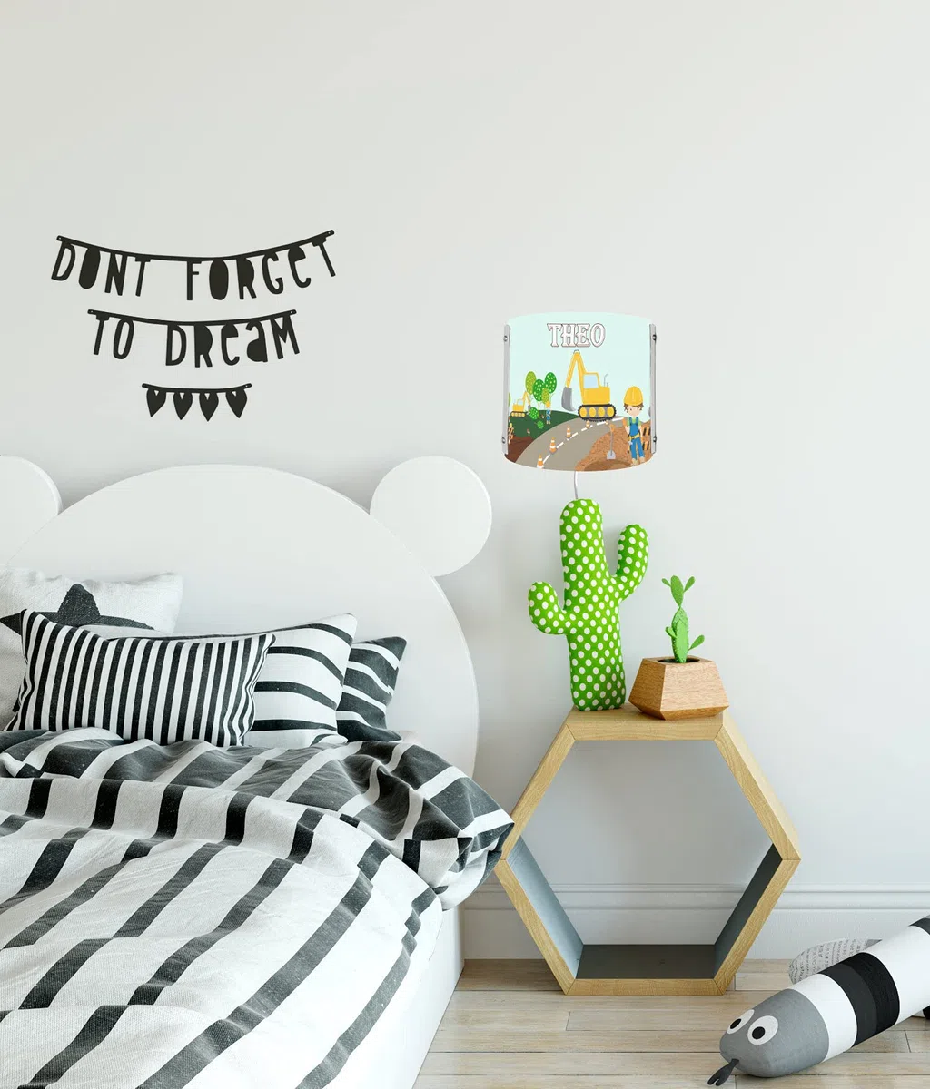 WA-1084, Bagger, Kinderzimmer Wandlampe personalisiert mit Namen, Nachtlicht/Schlummerlicht für Steckdose, E14, 22 x 22,5 x 8,5 cm