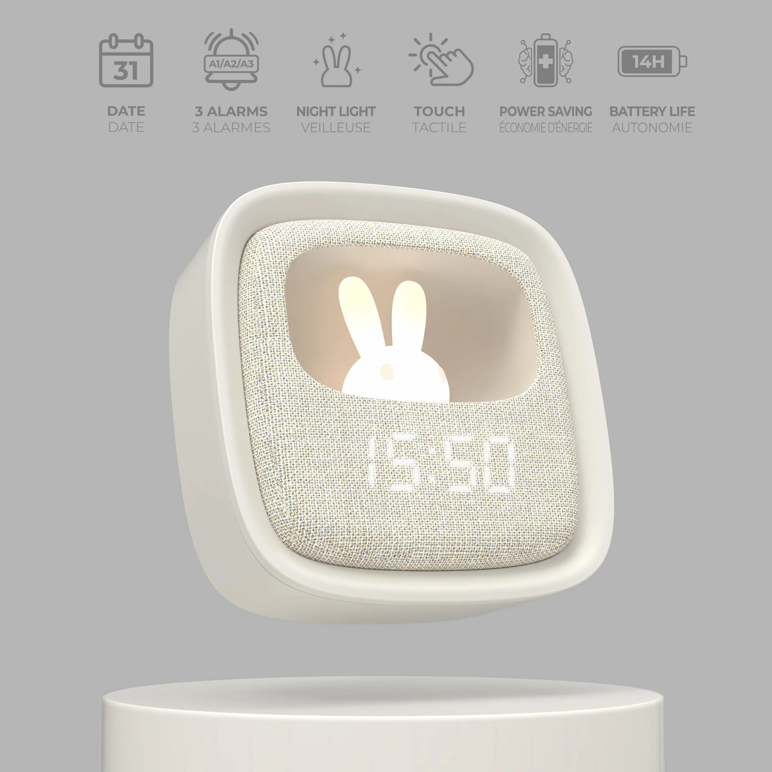 Mob – Mobility ON Board Billy Clock Wecker und Nachtlicht für Kinder, Rahmen aus Kunststoff, (grau)